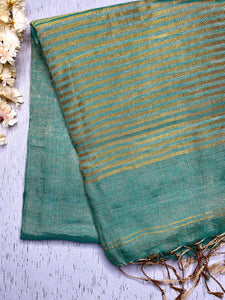 Handwoven Metallic Linen Tissue Saree - Fountain Blue