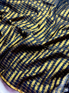 Handwoven Cotton Saree -  Russian Black + Gold