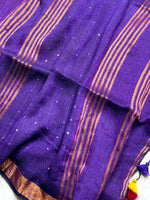Load image into Gallery viewer, Handwoven Linen Saree -  Eggplant Purple + Gold
