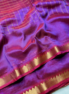 Handwoven Mangalgiri Silk Cotton Saree - Red Violet + Gold