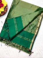 Load image into Gallery viewer, Handwoven Maheshwari Silk Cotton Saree - Bottle Green
