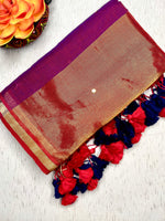 Load image into Gallery viewer, Handwoven Cotton Saree - Cannon Purple Pink + Gold
