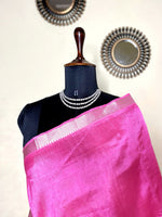 Load image into Gallery viewer, Handwoven Mangalgiri Silk Cotton Saree - Brilliant Rose + Silver
