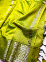 Load image into Gallery viewer, Handwoven Silk Cotton Saree - Lime Green + Silver
