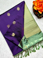 Load image into Gallery viewer, Soft Silk Saree  -  Persian Indigo + Tea Green
