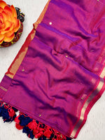 Load image into Gallery viewer, Handwoven Cotton Saree - Cannon Purple Pink + Gold
