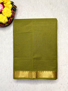 Handwoven Mangalgiri Cotton Saree -  Lemon Ginger + Gold