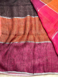 Handwoven Linen Saree -  Deep Pink + Rich Magenta