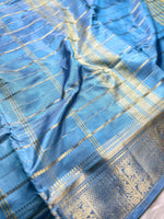 Load image into Gallery viewer, Handwoven Art Silk Saree -  Yellow Green+ Denim Blue
