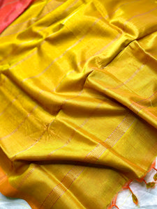 Handwoven Mangalgiri Silk Cotton Saree - Sweet Pink + Energy Yellow