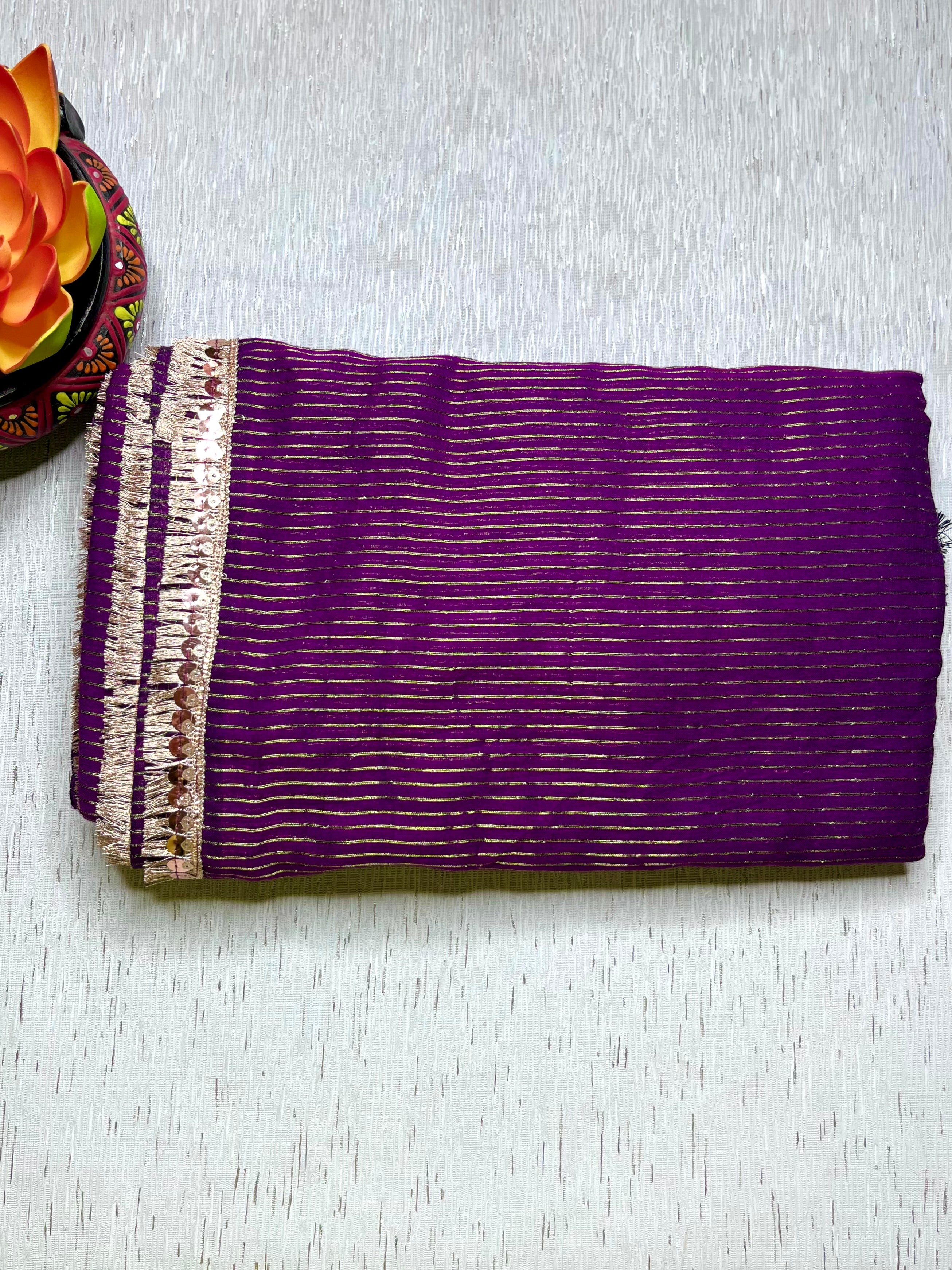Handwoven Cotton Saree - Electric Violet + Gold