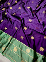 Load image into Gallery viewer, Soft Silk Saree  -  Persian Indigo + Tea Green

