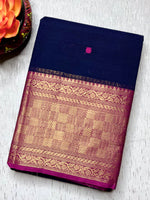 Load image into Gallery viewer, Chettinad Cotton Saree - Deep Blue + Medium Red Violet
