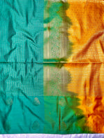 Load image into Gallery viewer, Soft Silk Saree  - Turquoise + Mango Yellow

