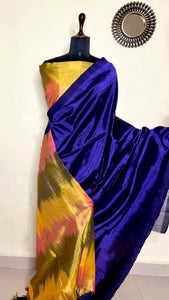 Handwoven Silk Cotton Saree - Royal Midnight Blue + Bright Sun