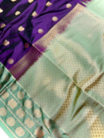 Load image into Gallery viewer, Soft Silk Saree  -  Persian Indigo + Tea Green
