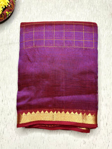 Handwoven Mangalgiri Silk Cotton Saree - Red Violet + Gold