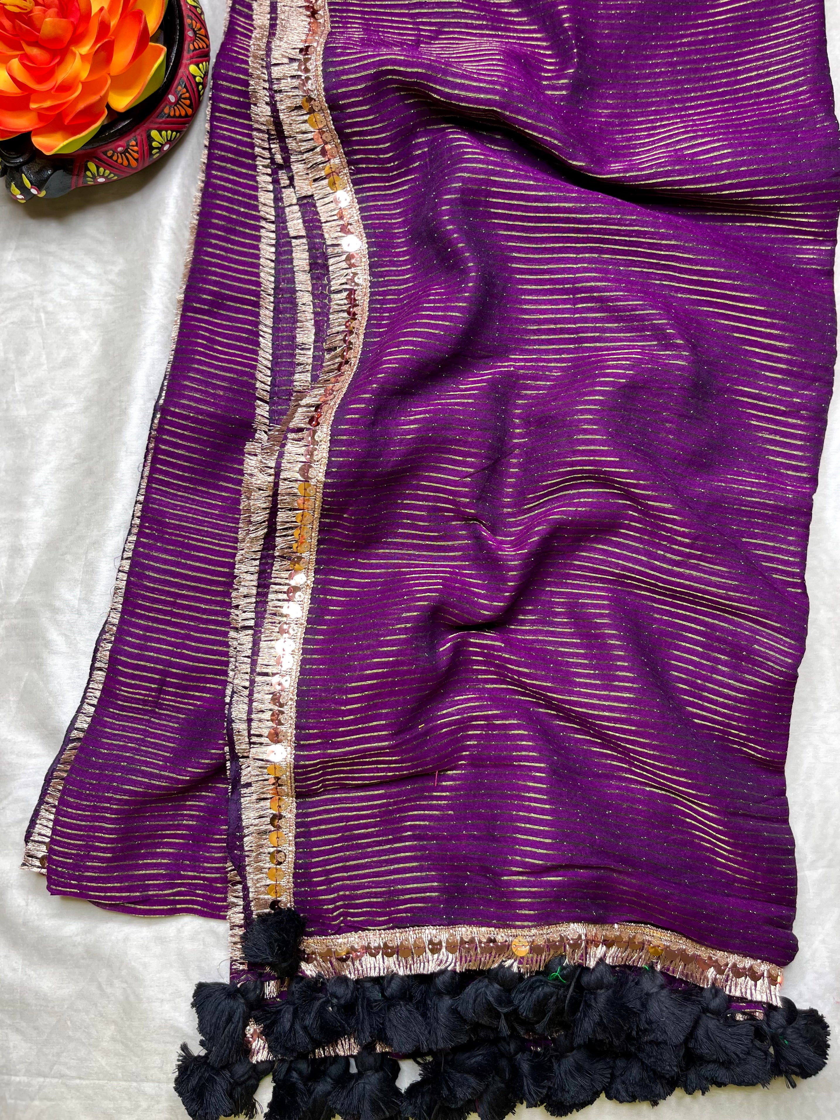 Handwoven Cotton Saree - Electric Violet + Gold