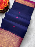 Load image into Gallery viewer, Chettinad Cotton Saree - Deep Blue + Medium Red Violet
