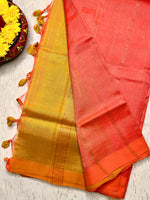 Load image into Gallery viewer, Handwoven Mangalgiri Silk Cotton Saree - Sweet Pink + Energy Yellow
