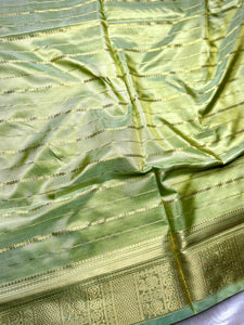 Handwoven Art Silk Saree -  Yellow Green+ Denim Blue