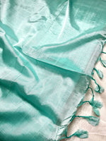 Load image into Gallery viewer, Handwoven silk cotton saree - Pale Turquoise + Tissue Grey
