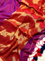 Load image into Gallery viewer, Handwoven Cotton Saree - Cannon Purple Pink + Gold
