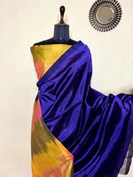 Load image into Gallery viewer, Handwoven Silk Cotton Saree - Royal Midnight Blue + Bright Sun
