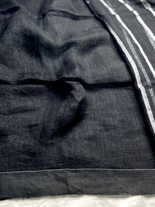Handwoven Linen Saree - Black Pearl + Silver