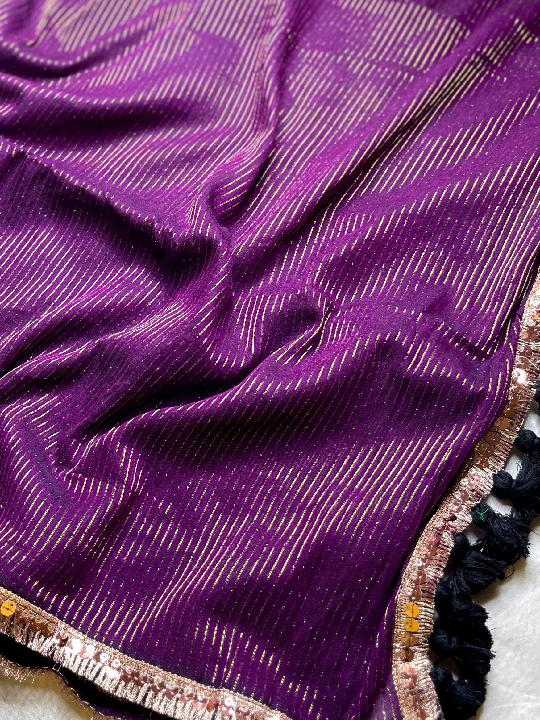 Handwoven Cotton Saree - Electric Violet + Gold