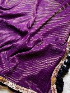 Handwoven Cotton Saree - Electric Violet + Gold