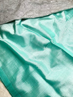 Load image into Gallery viewer, Handwoven silk cotton saree - Pale Turquoise + Tissue Grey
