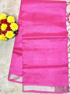 Handwoven Mangalgiri Silk Cotton Saree - Brilliant Rose + Silver