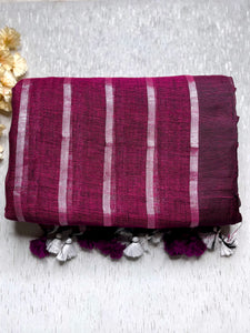 Handwoven Linen Saree - Mulberry Violet + Silver