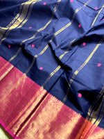 Load image into Gallery viewer, Chettinad Cotton Saree - Deep Blue + Medium Red Violet
