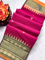 Load image into Gallery viewer, Chettinad Cotton Saree - Cerise Pink + Spicy Green
