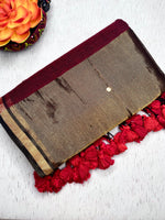 Load image into Gallery viewer, Handwoven Cotton Saree -  Persian Maroon + Gold
