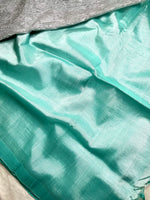 Load image into Gallery viewer, Handwoven silk cotton saree - Pale Turquoise + Tissue Grey
