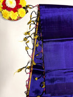 Load image into Gallery viewer, Handwoven Silk Cotton Saree - Royal Midnight Blue + Bright Sun
