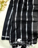 Load image into Gallery viewer, Handwoven Linen Saree - Black Pearl + Silver
