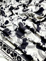 Load image into Gallery viewer, Handcrafted Kalamkari Cotton Saree - Smokey Black + Soft Cream
