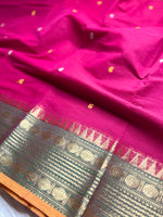 Load image into Gallery viewer, Chettinad Cotton Saree - Cerise Pink + Spicy Green
