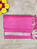 Load image into Gallery viewer, Handwoven Mangalgiri Silk Cotton Saree - Brilliant Rose + Silver
