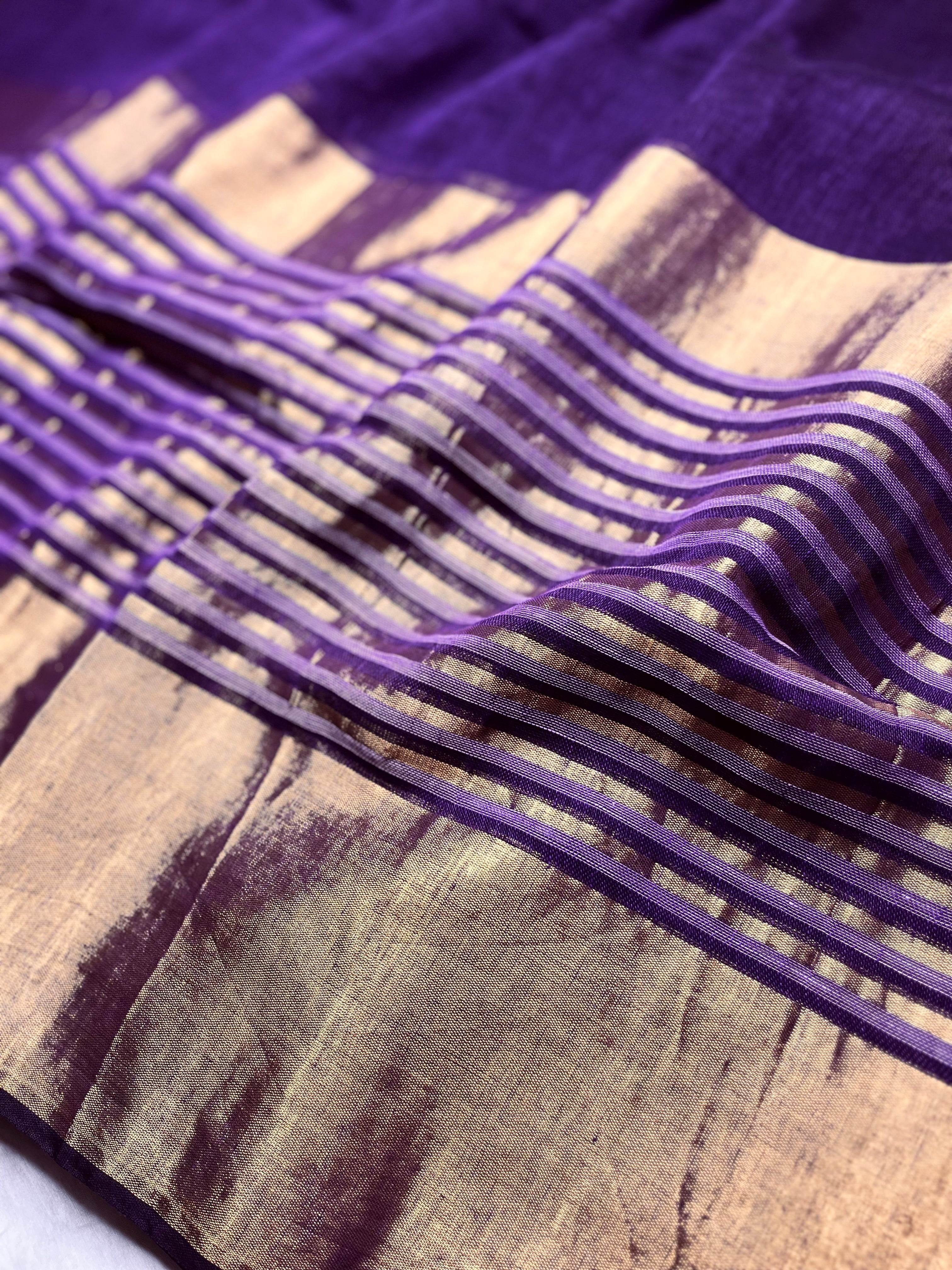 Handwoven Linen Saree - Persian Violet + Gold