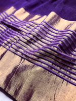 Load image into Gallery viewer, Handwoven Linen Saree - Persian Violet + Gold
