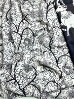 Load image into Gallery viewer, Handcrafted Kalamkari Cotton Saree - Smokey Black + Soft Cream
