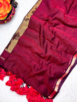 Load image into Gallery viewer, Handwoven Cotton Saree -  Persian Maroon + Gold
