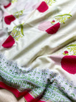 Load image into Gallery viewer, Handblock Printed Cotton Saree -  Titan White + Soft Green
