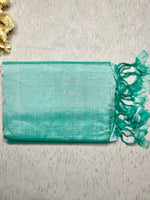 Load image into Gallery viewer, Handwoven silk cotton saree - Pale Turquoise + Tissue Grey
