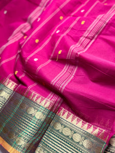 Chettinad Cotton Saree - Cerise Pink + Spicy Green